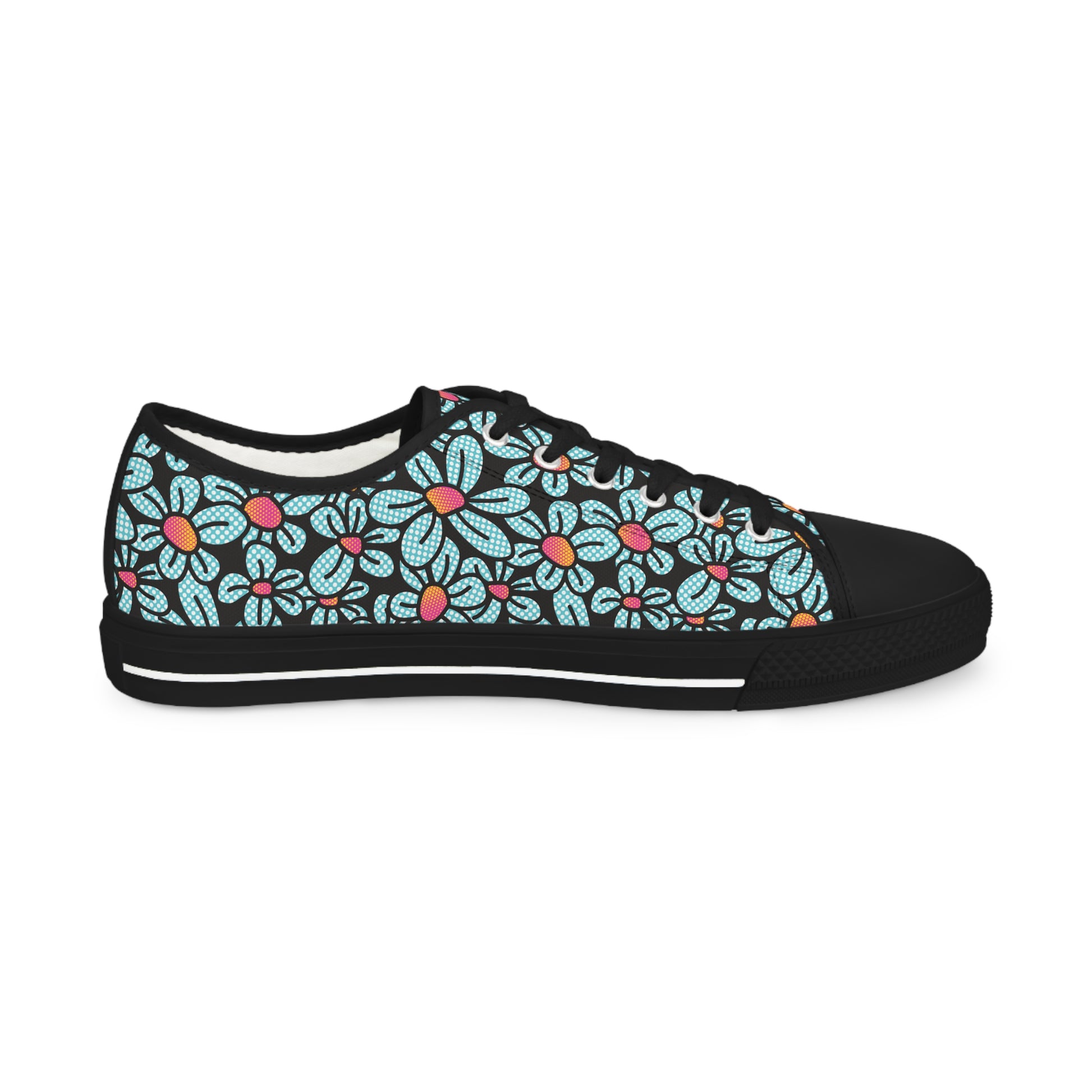 Flower Pop! Black Men's Low-Top Sneakers by Studio Ten Design