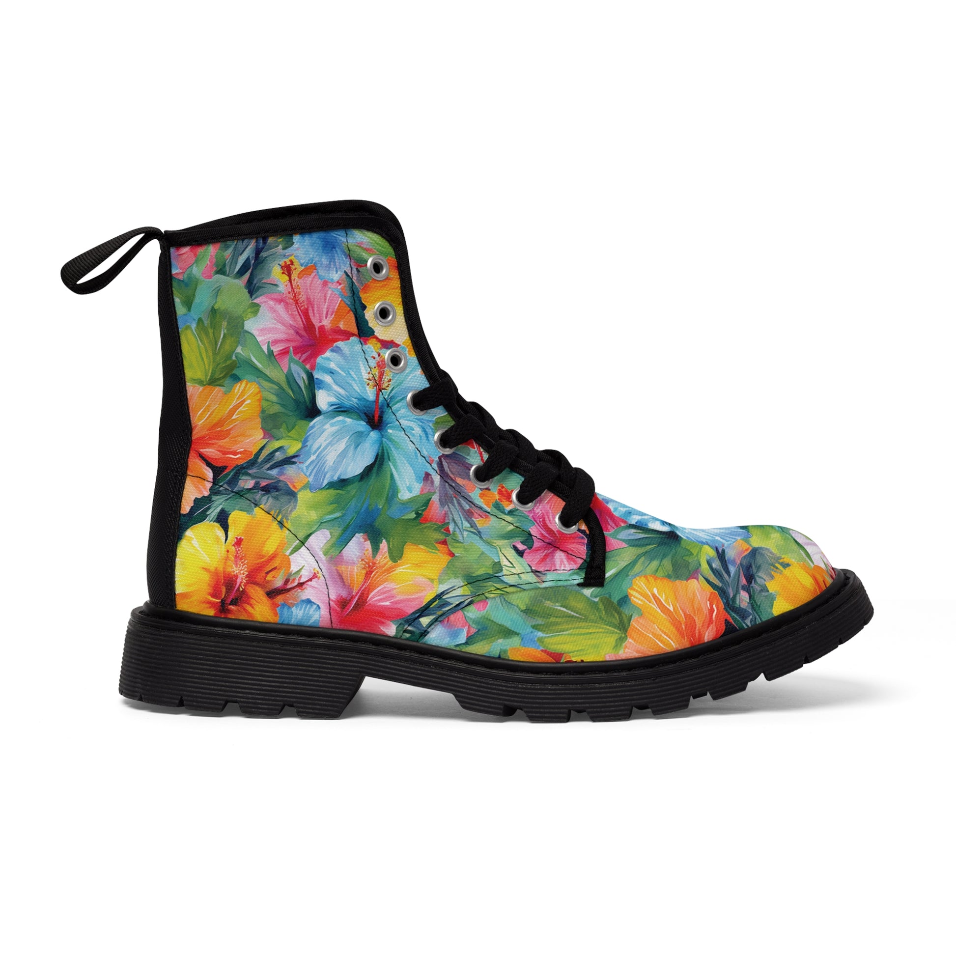 Watercolor Hibiscus (Light #3) Women's Canvas Boots (Black Soles) by Studio Ten Design