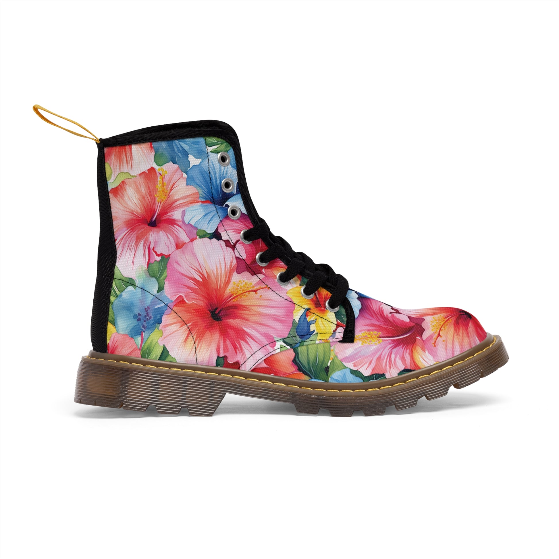 Watercolor Hibiscus (Light #1) Women's Canvas Boots (Brown Soles) by Studio Ten Design