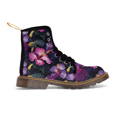Watercolor Hibiscus (Dark #2) Men's Canvas Boots