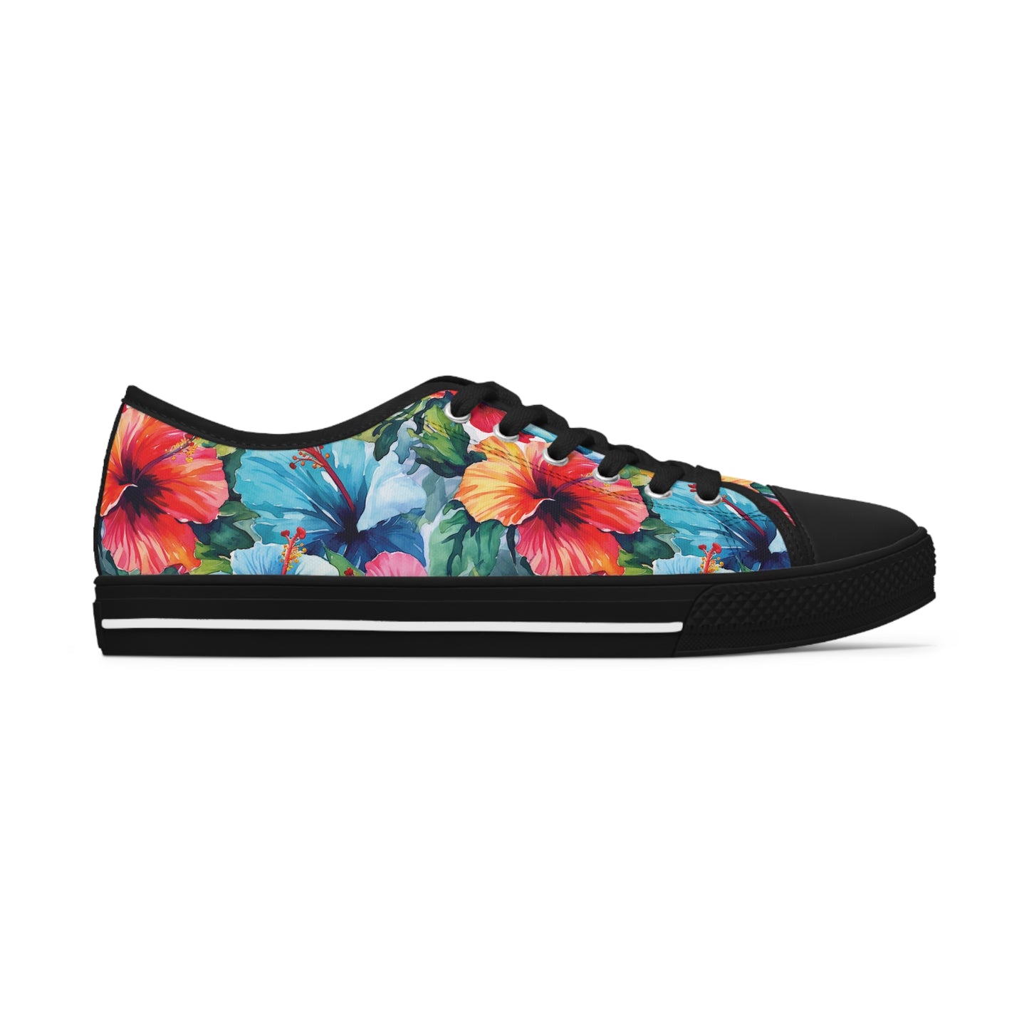 Watercolor Hibiscus (Light #4) Women's Low Top Sneakers (Black) by Studio Ten Design
