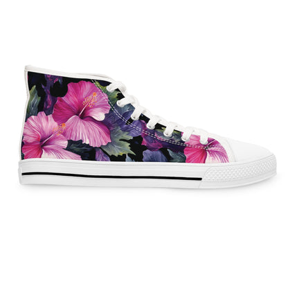 Watercolor Hibiscus (Dark #3) Women's High-Top Sneakers (White) by Studio Ten Design
