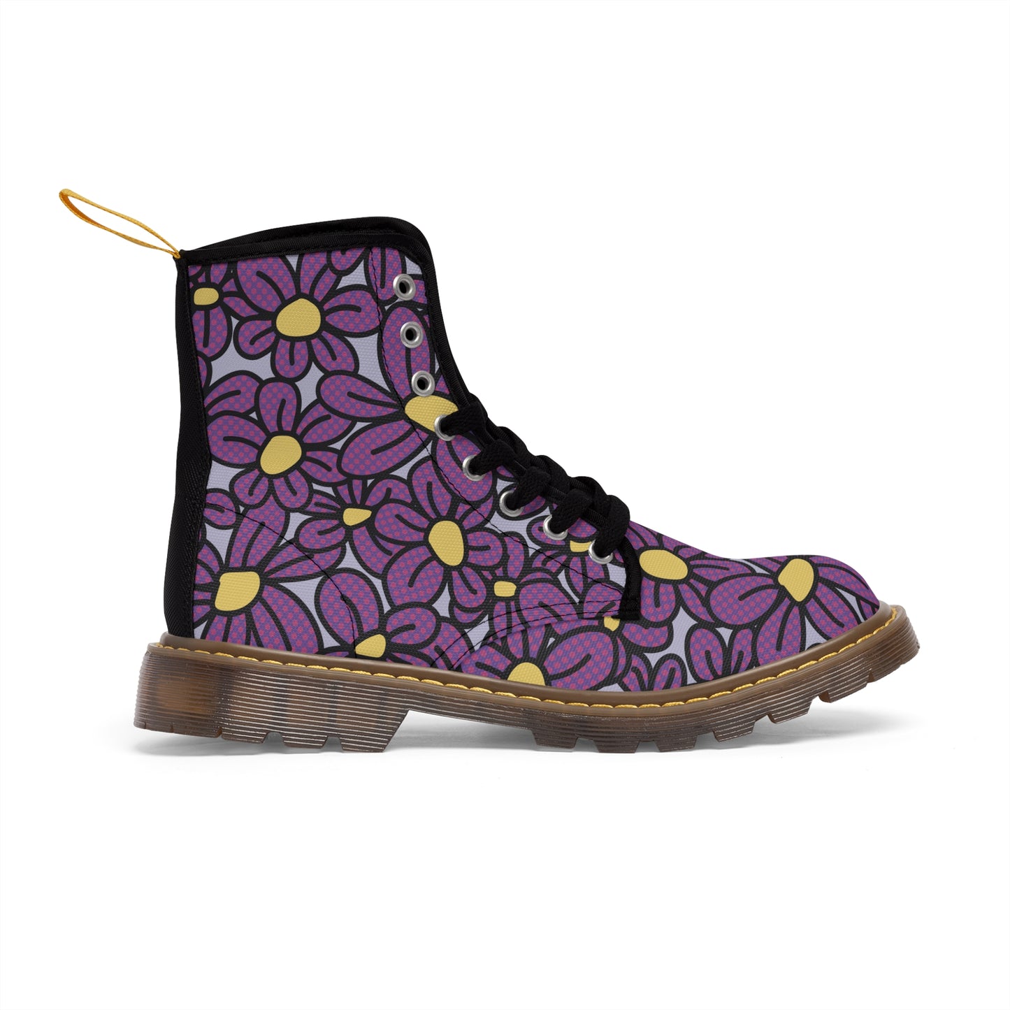 Flower Pop! Lavender Men's Canvas Boots (Brown) by Studio Ten Design