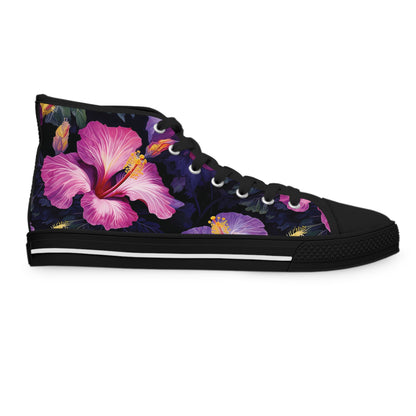 Watercolor Hibiscus (Dark #2) Women's High-Top Sneakers