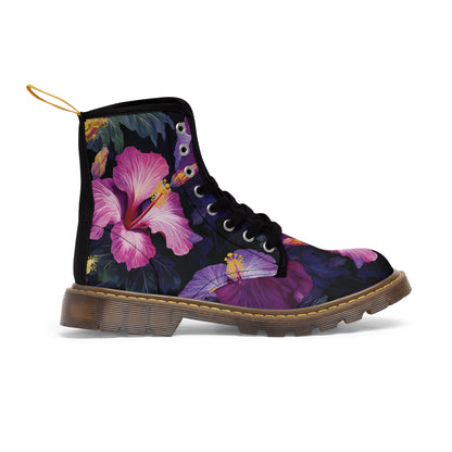 Watercolor Hibiscus (Dark #2) Women's Canvas Boots (Brown) by Studio Ten Design