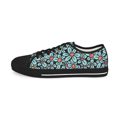 Flower Pop! Black Men's Low-Top Sneakers by Studio Ten Design