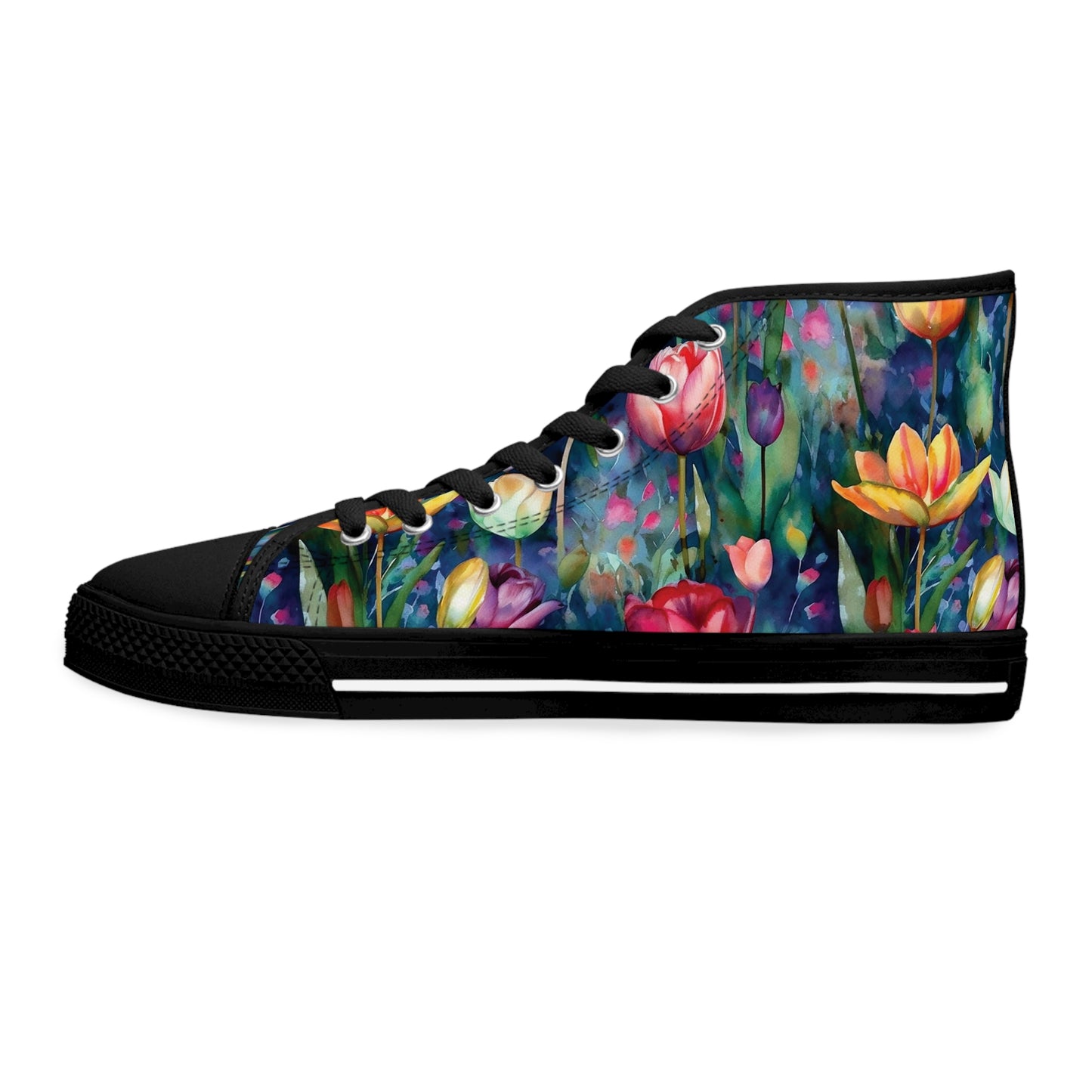 Midnight Sonata Watercolor Tulips Women's High-Top Sneakers