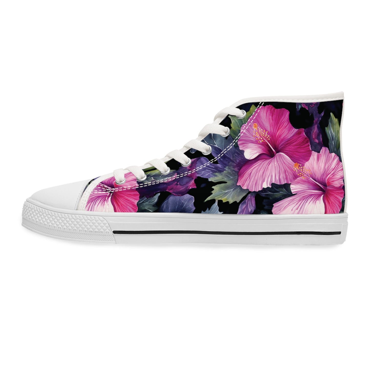 Watercolor Hibiscus (Dark #3) Women's High-Top Sneakers (White) by Studio Ten Design