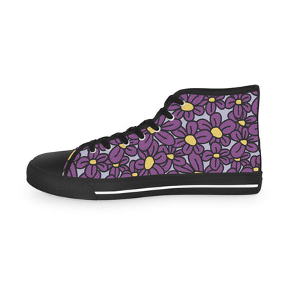 Flower Pop! Lavender Men's High-Top Sneakers (Black)