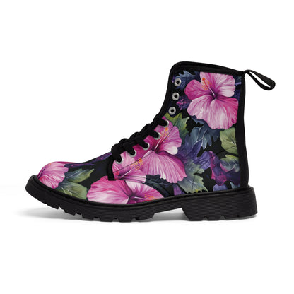 Watercolor Hibiscus (Dark #3) Women's Canvas Boots (Black) by Studio Ten Design