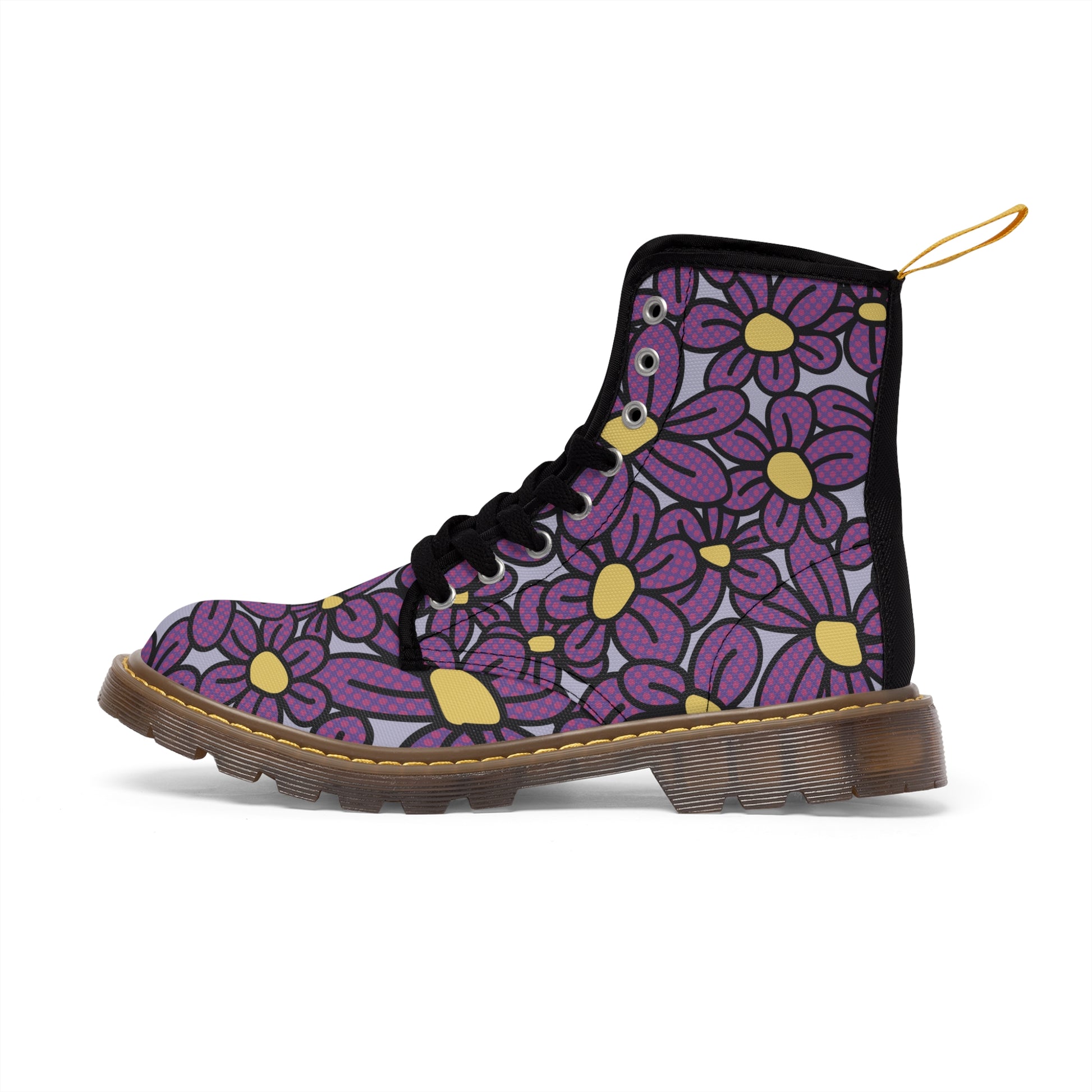 Flower Pop! Lavender Men's Canvas Boots (Brown) by Studio Ten Design