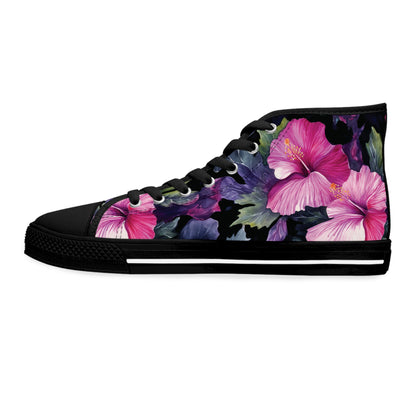 Watercolor Hibiscus (Dark #3) Women's High-Top Sneakers (Black) by Studio Ten Design