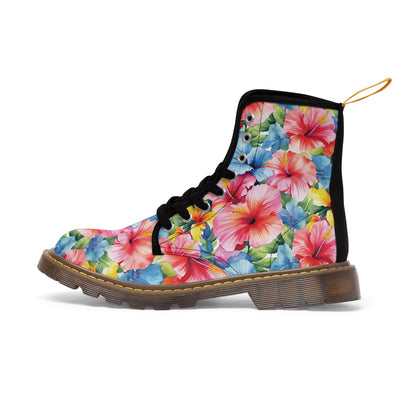 Watercolor Hibiscus (Light #1) Men's Canvas Boots (Brown) by Studio Ten Design