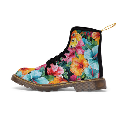 Watercolor Hibiscus (Light #2) Women's Canvas Boots (Brown Soles) by Studio Ten Design