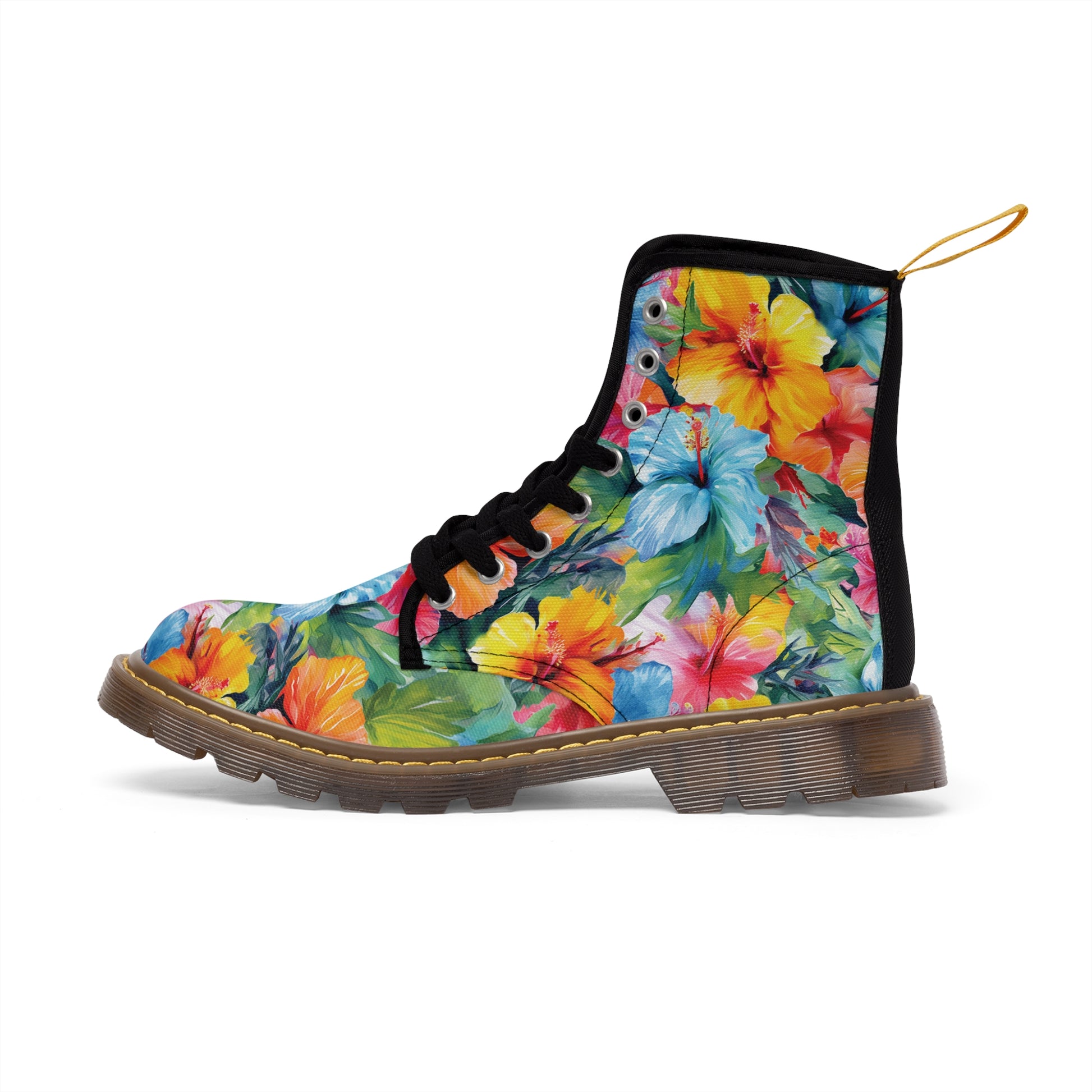 Watercolor Hibiscus (Light #3) Men's Canvas Boots (Brown) by Studio Ten Design