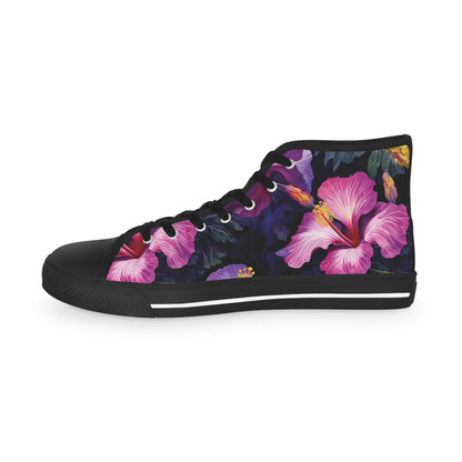 Watercolor Hibiscus (Dark #2) Men's High Top Sneakers