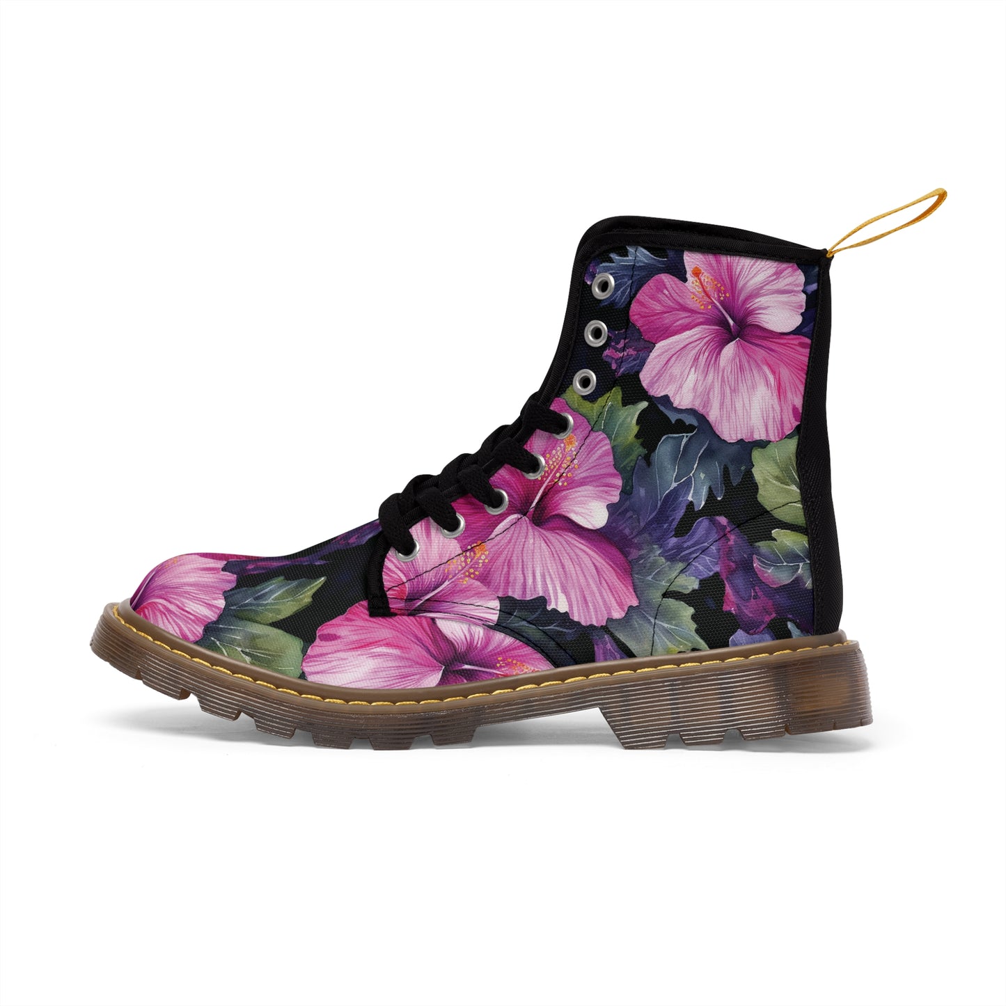 Watercolor Hibiscus (Dark #3) Women's Canvas Boots (Brown) by Studio Ten Design