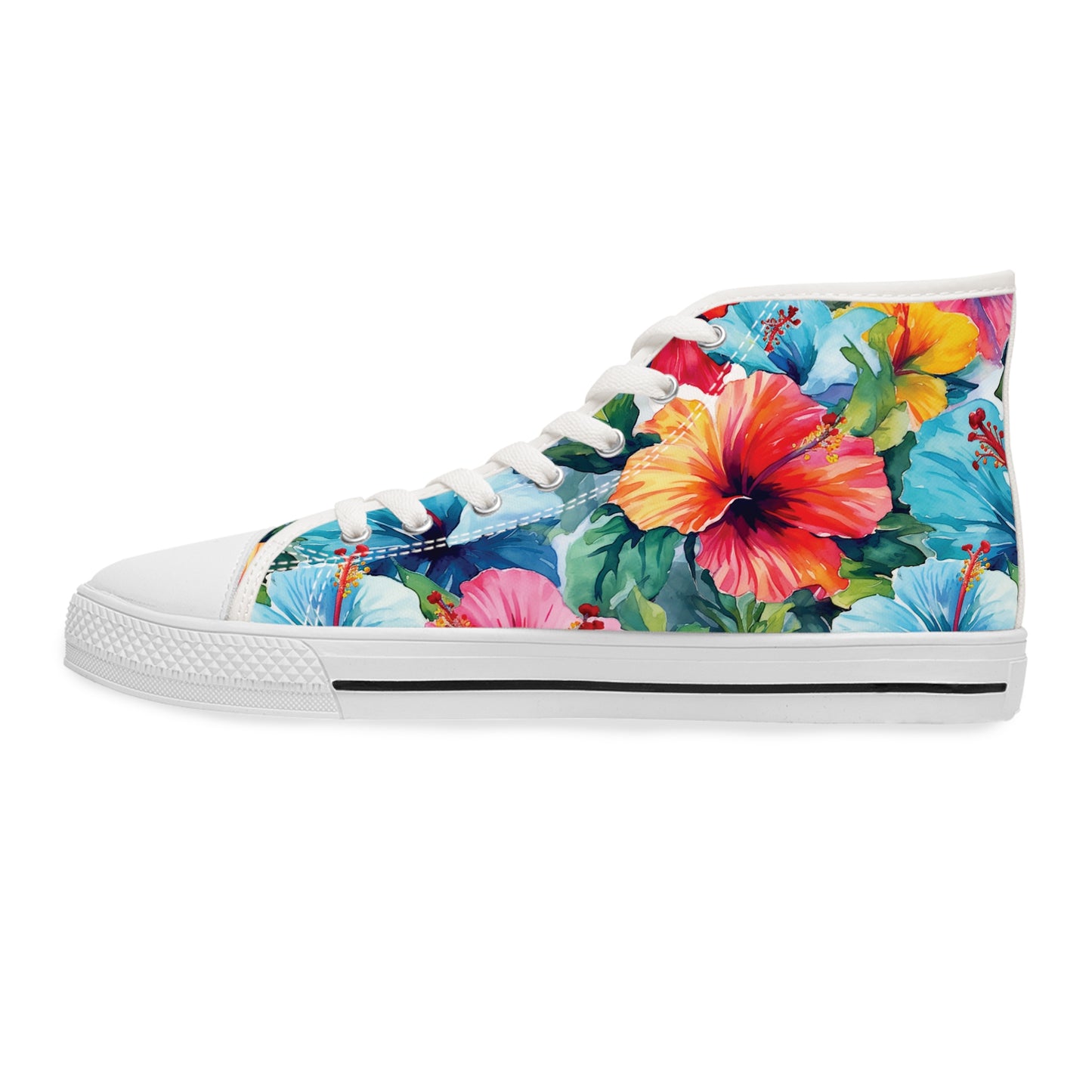 Watercolor Hibiscus (Light #4) Women's High-Top Sneakers (White) by Studio Ten Design