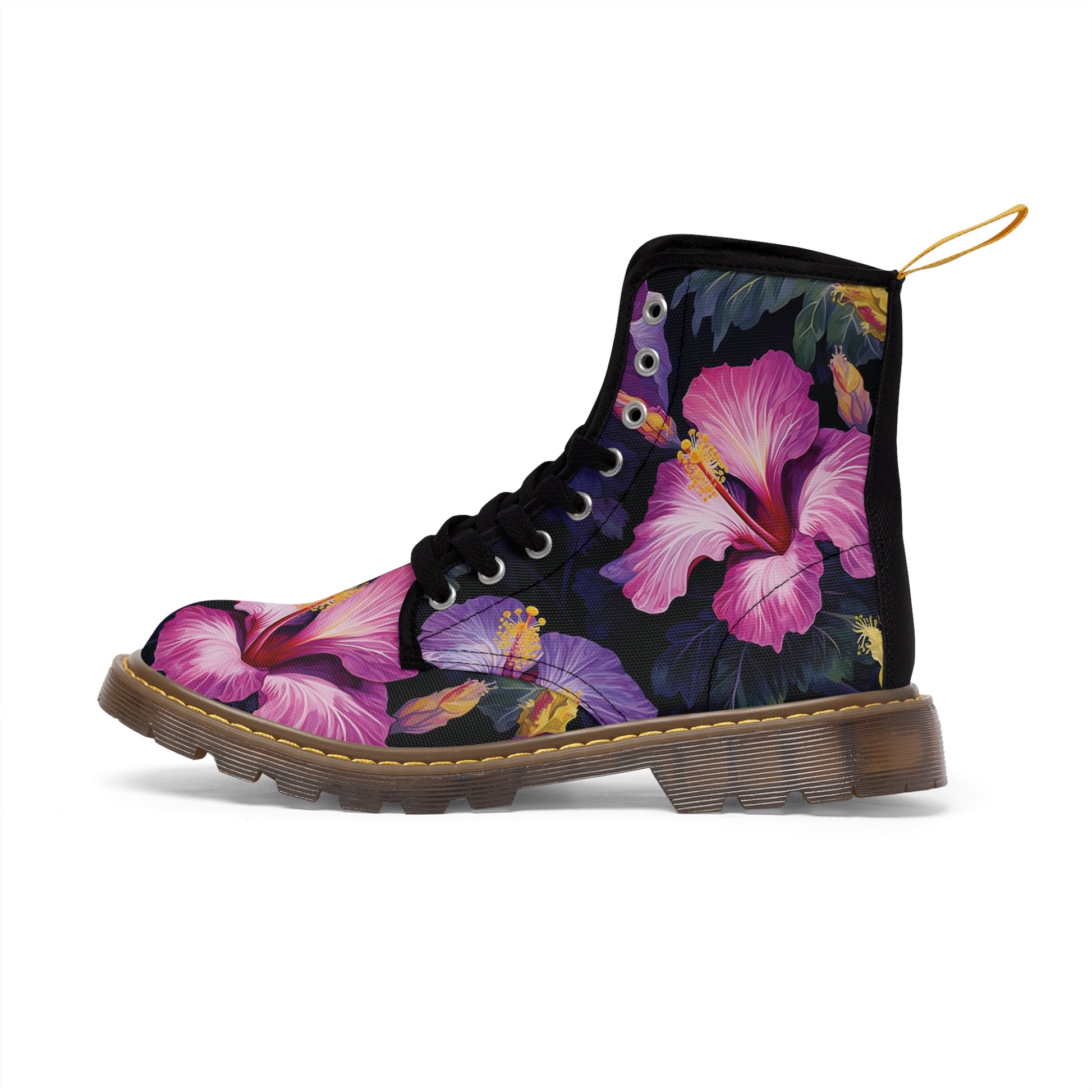 Watercolor Hibiscus (Dark #2) Women's Canvas Boots (Brown) by Studio Ten Design