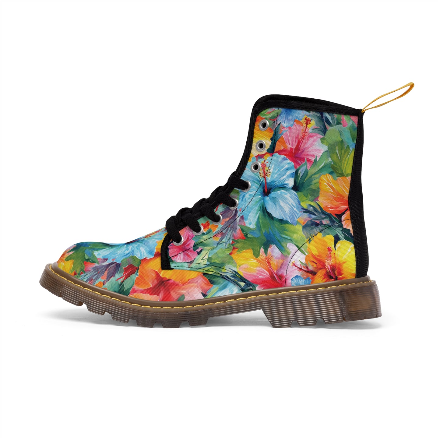 Watercolor Hibiscus (Light #3) Women's Canvas Boots (Brown Soles) by Studio Ten Design