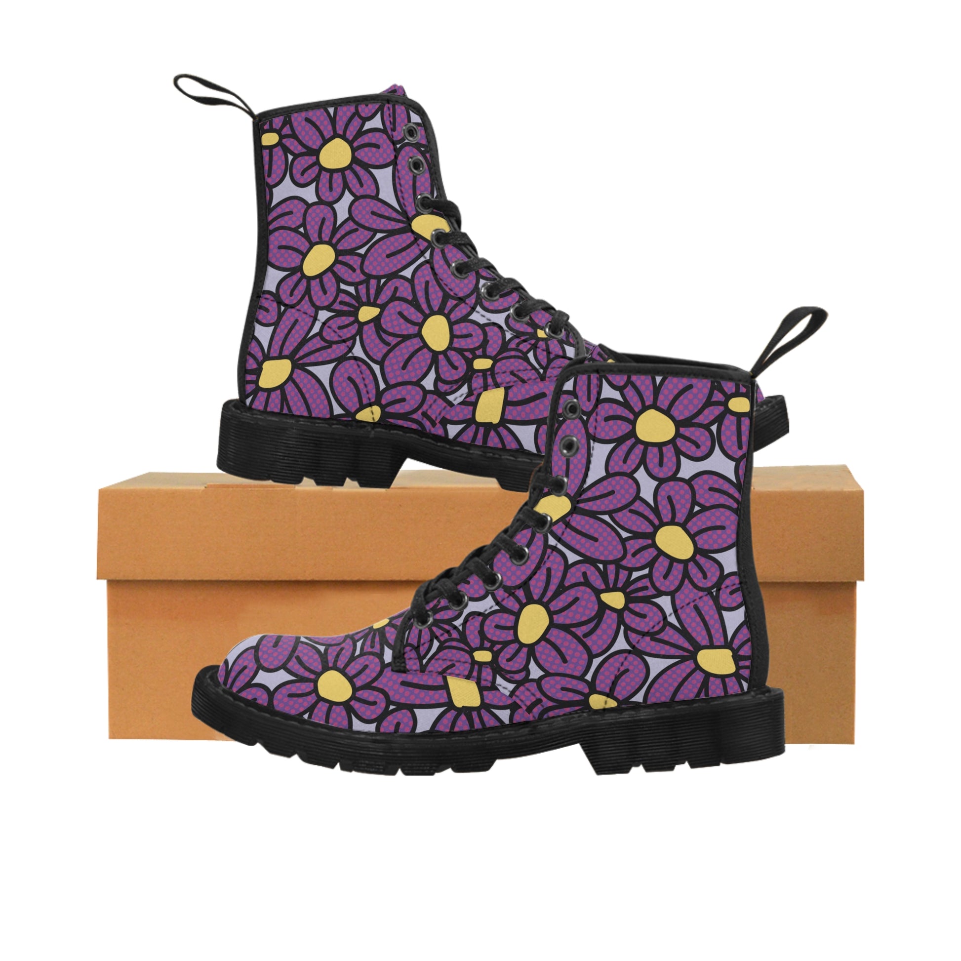 Flower Pop! Lavender Men's Canvas Boots (Black) by Studio Ten Design