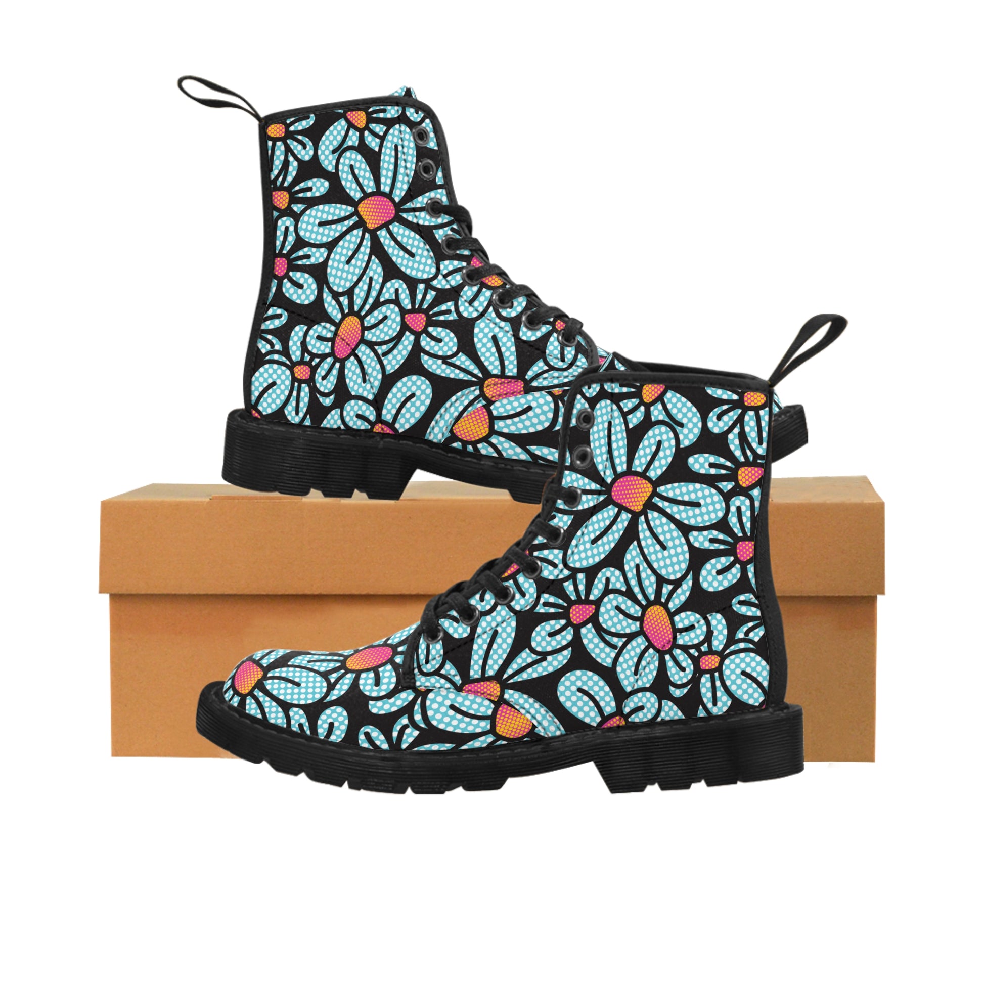 Flower Pop! Black Women's Canvas Boots by Studio Ten Design