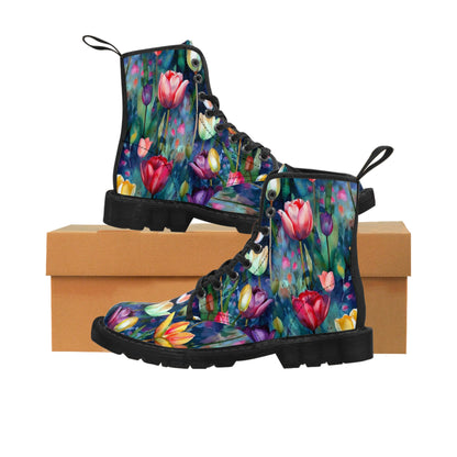 Midnight Sonata Watercolor Tulips Women's Canvas Boots