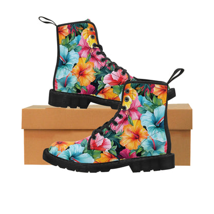 Watercolor Hibiscus (Light #2) Women's Canvas Boots (Black Soles) by Studio Ten Design