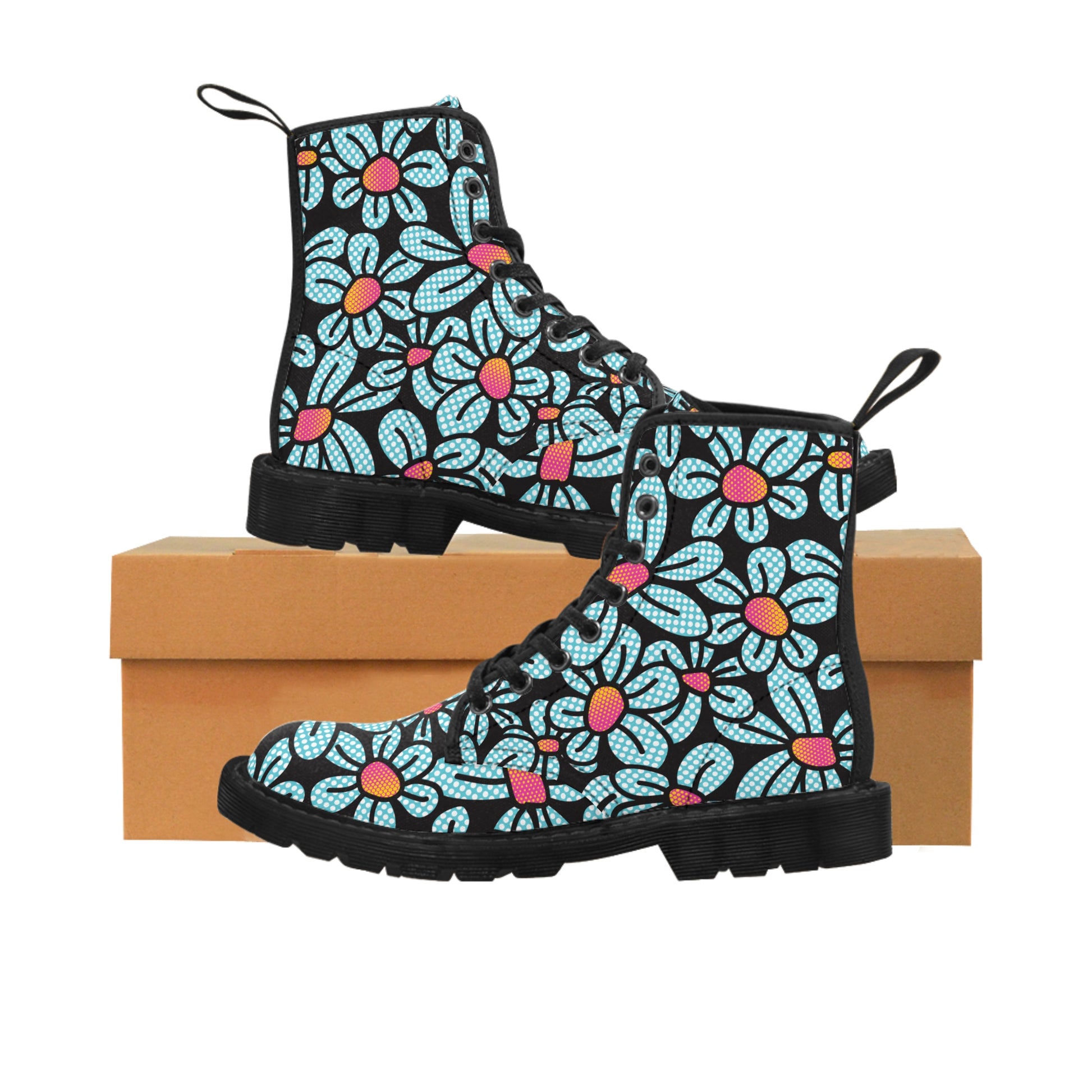 Flower Pop! Black Men's Canvas Boots by Studio Ten Design