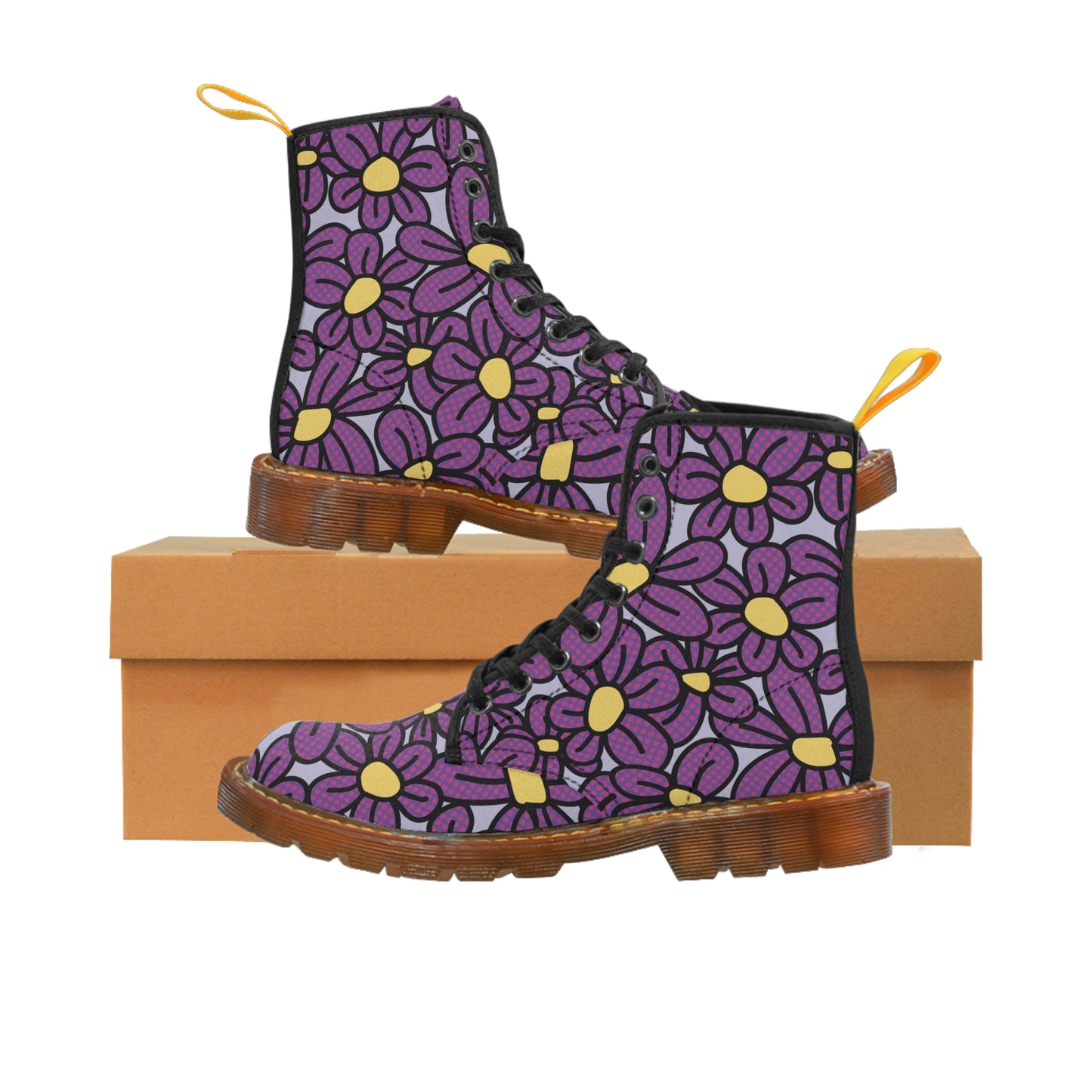 Flower Pop! Lavender Men's Canvas Boots (Brown) by Studio Ten Design