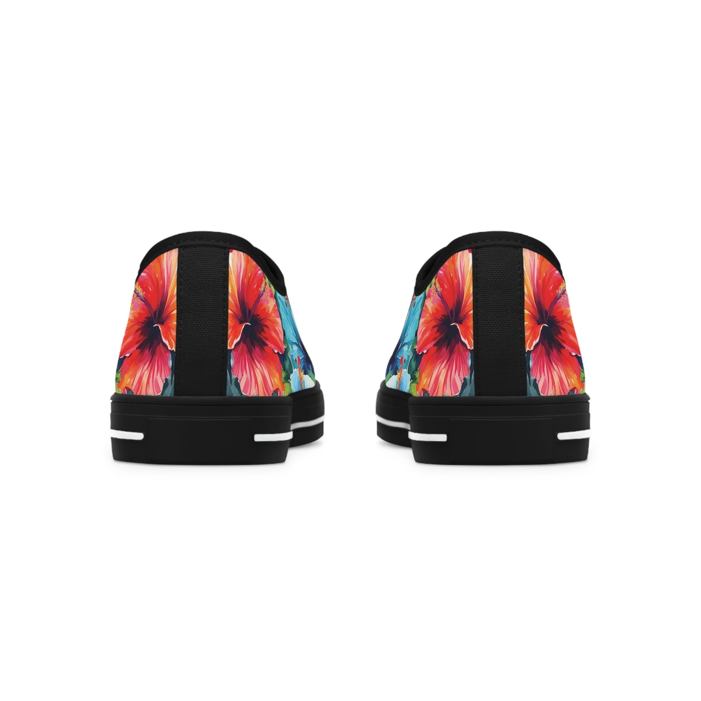 Watercolor Hibiscus (Light #4) Women's Low Top Sneakers (Black) by Studio Ten Design
