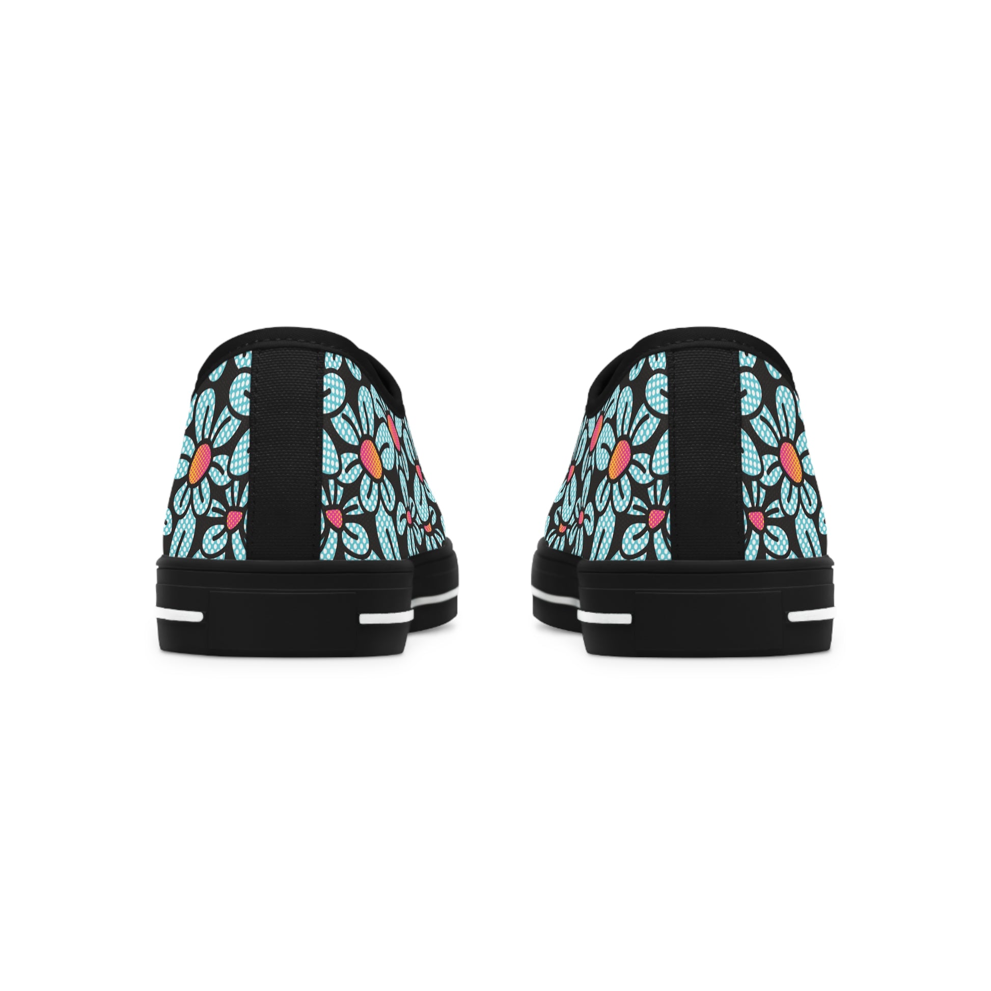 Flower Pop! Black Women's Low-Top Sneakers by Studio Ten Design