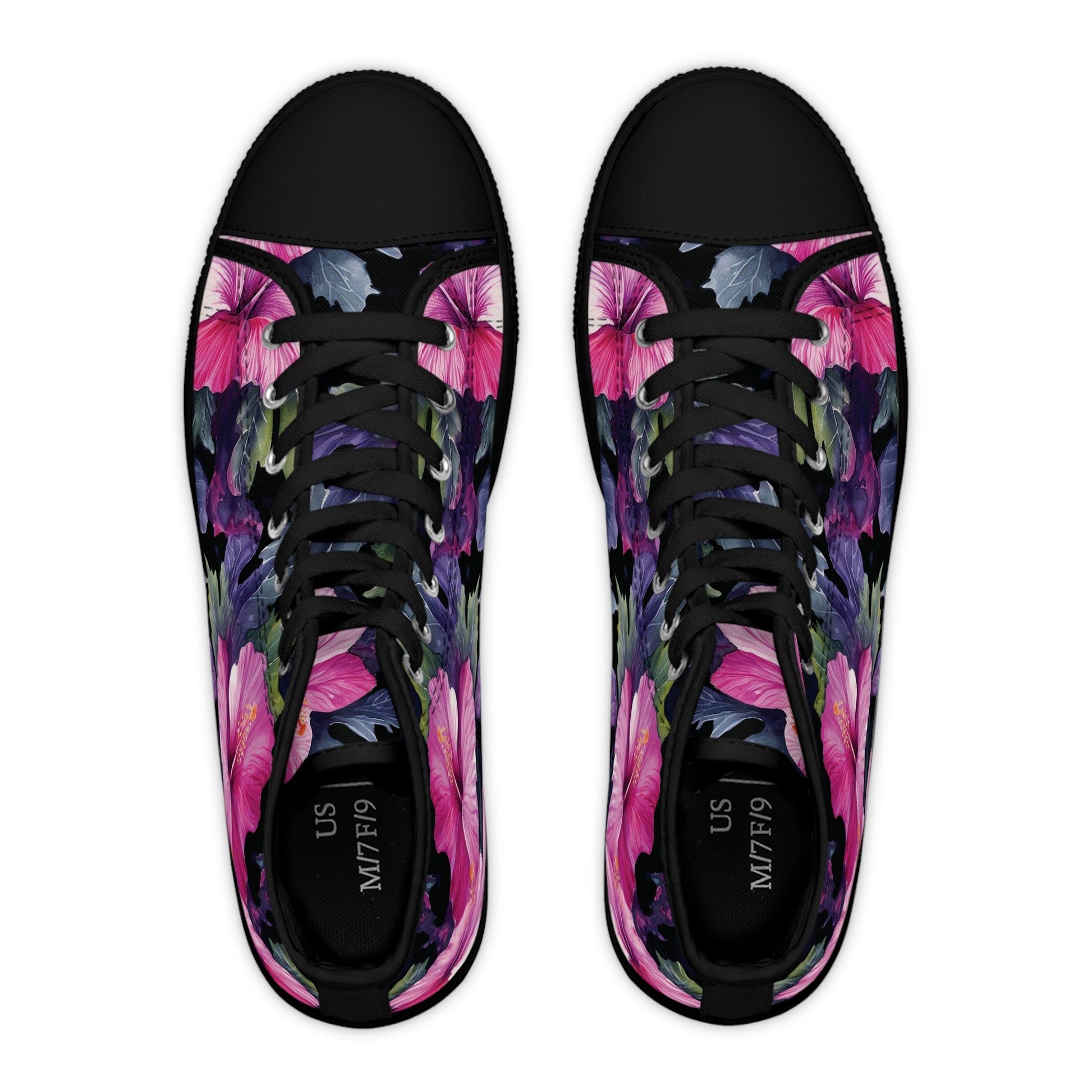 Watercolor Hibiscus (Dark #3) Women's High-Top Sneakers (Black) by Studio Ten Design