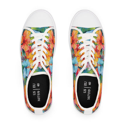 Watercolor Hibiscus (Light #3) Women's Low Top Sneakers (White) by Studio Ten Design