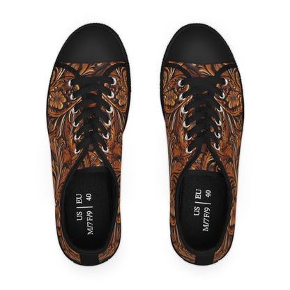 Tooled Leather Women's Low-Top Sneakers (Black) by Studio Ten Design