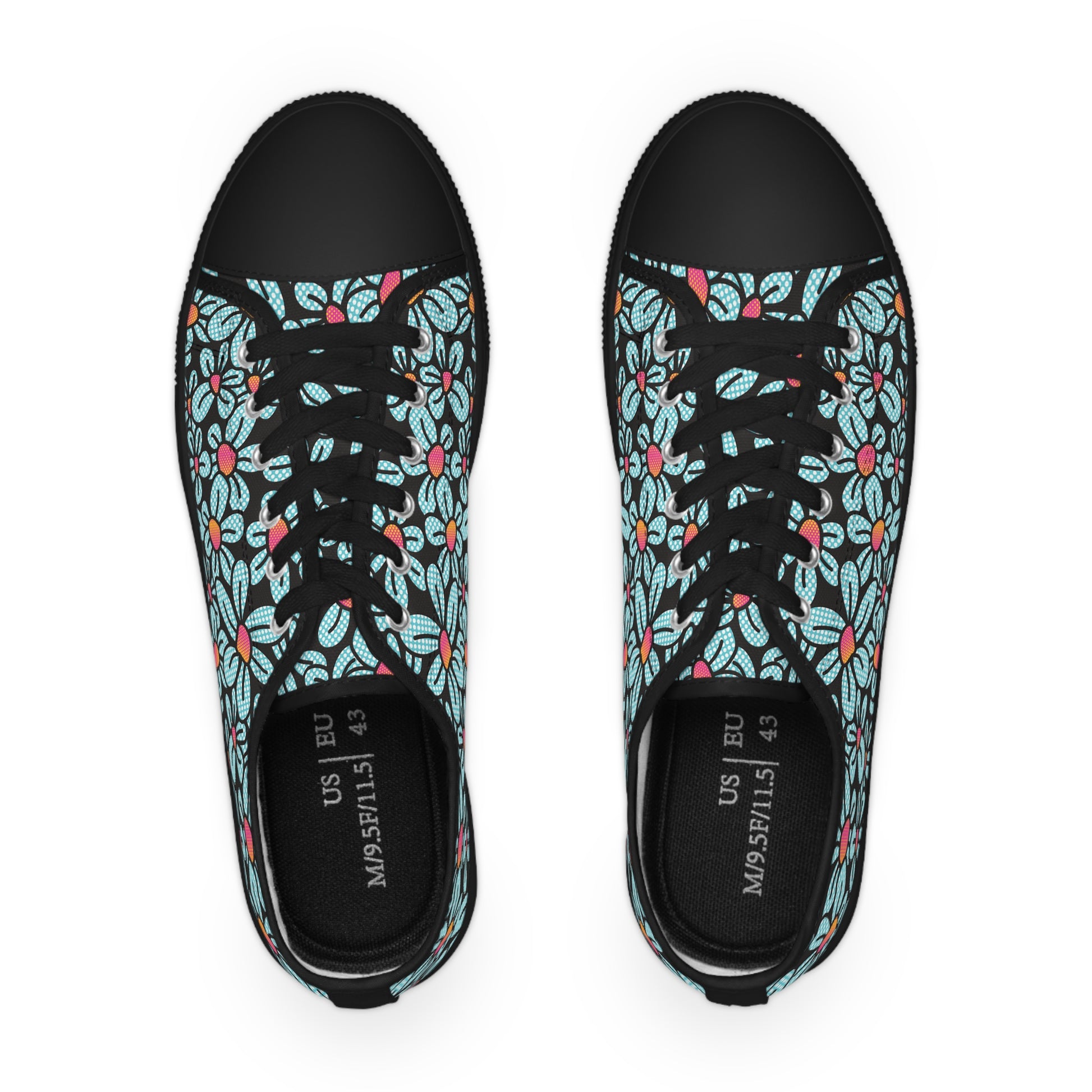 Flower Pop! Black Men's Low-Top Sneakers by Studio Ten Design