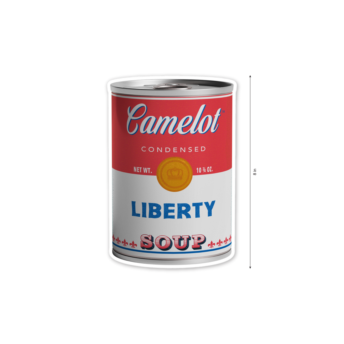 Camelot brand condensed Liberty Soup - 6 x 8 inch vinyl sticker by Studio Ten Design