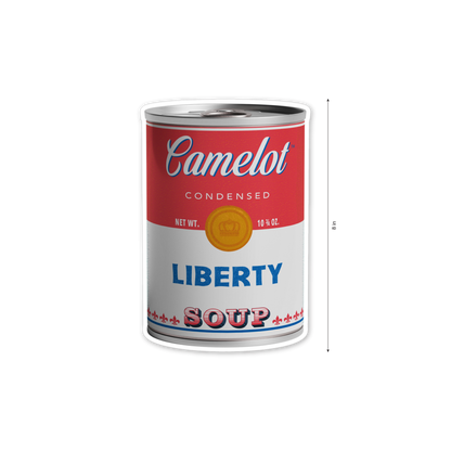 Camelot brand condensed Liberty Soup - 6 x 8 inch vinyl sticker by Studio Ten Design