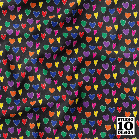 Mini Rainbow Hearts Black Printed Fabric by Studio Ten Design