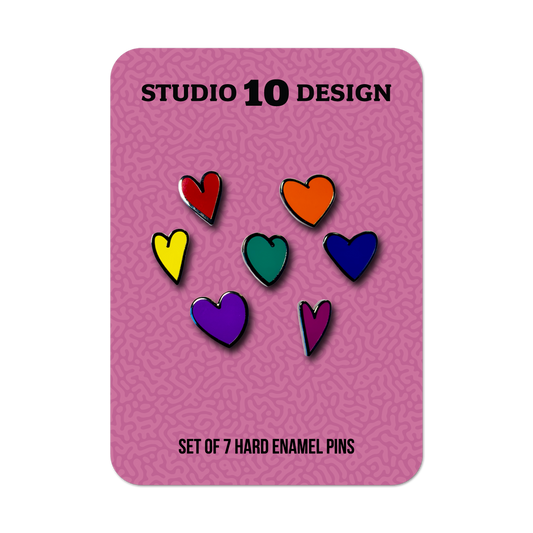 Set of 7 Mini Rainbow Heart Enamel Pins by Studio Ten Design