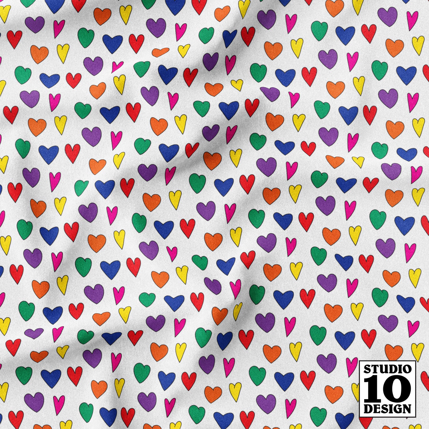 Mini Rainbow Hearts (White) Printed Fabric by Studio Ten Design