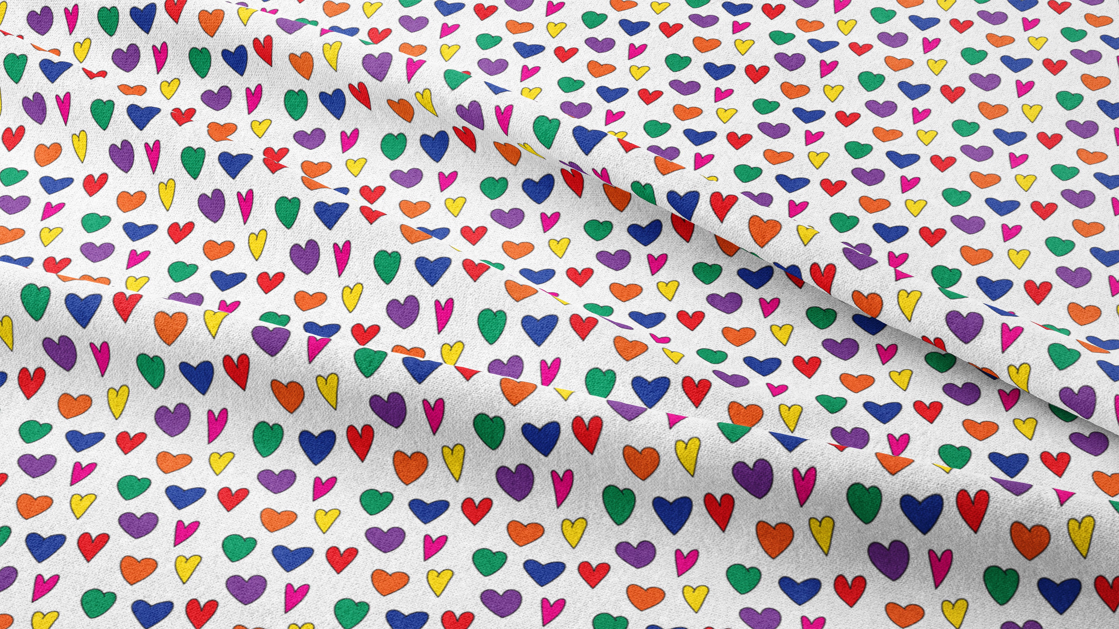 Mini Rainbow Hearts (White) Printed Fabric by Studio Ten Design