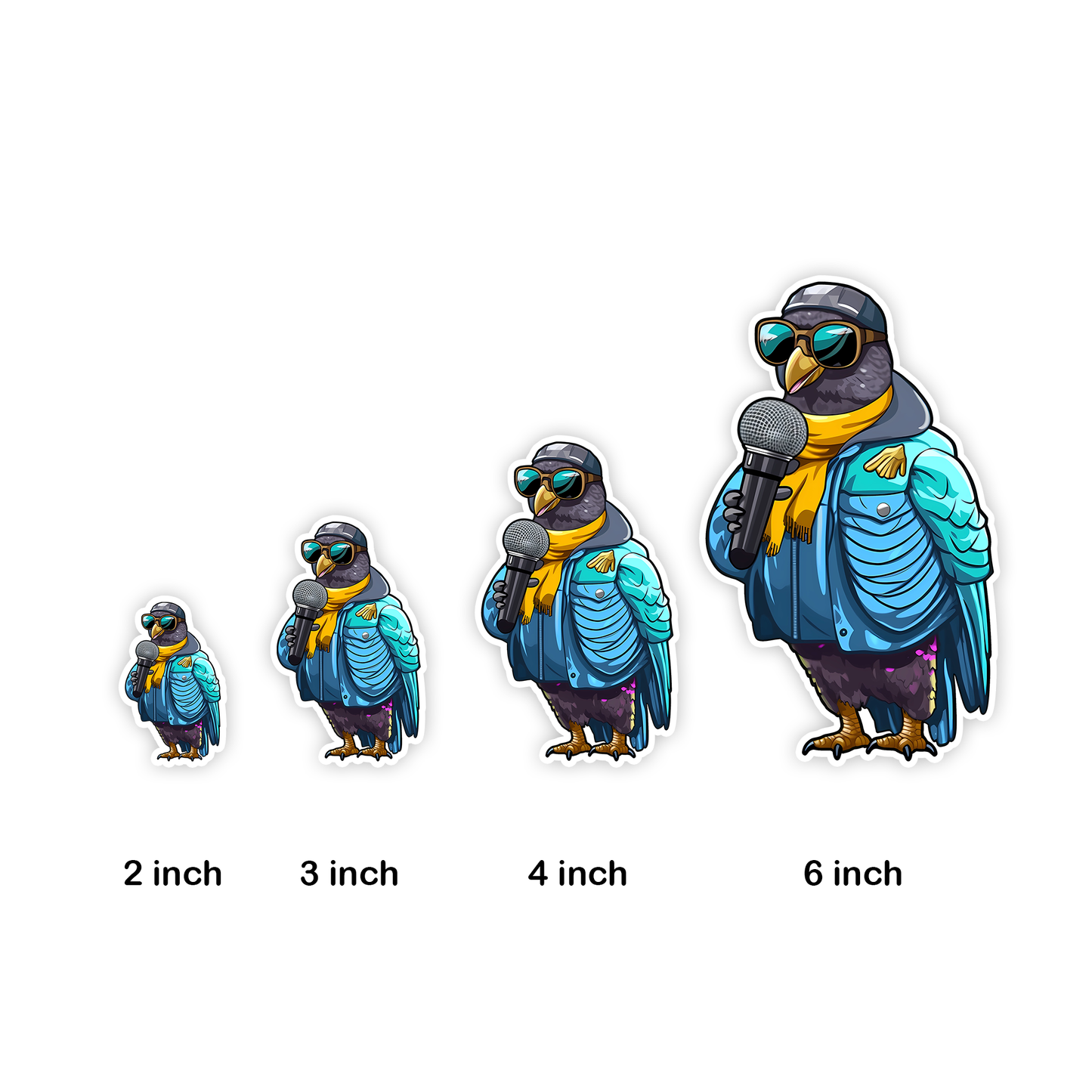 Notorious B.I.R.D. Pigeon Rapper Sticker Sizes by Studio Ten Design