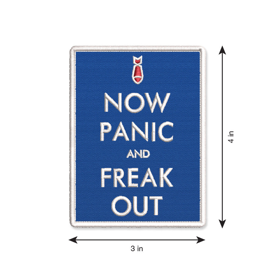 Now Panic and Freak Out Blue Embroidered Iron-On Patch by Studio Ten Design