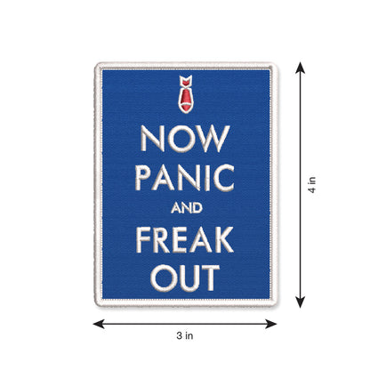 Now Panic and Freak Out Blue Embroidered Iron-On Patch by Studio Ten Design