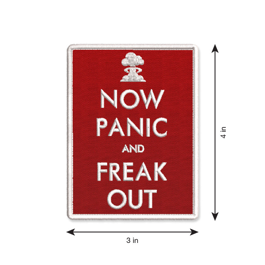 Now Panic and Freak Out Red Embroidered Iron-On Patch by Studio Ten Design