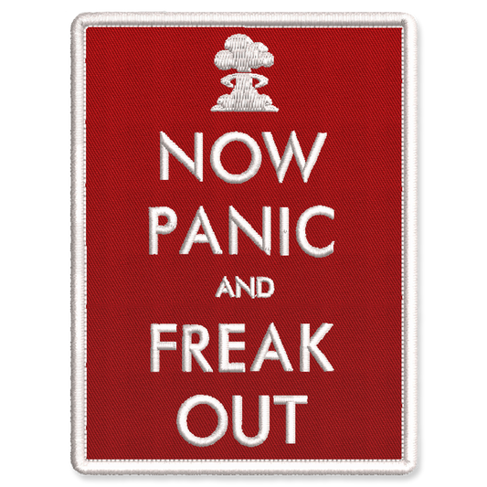 Now Panic and Freak Out Red Embroidered Iron-On Patch by Studio Ten Design