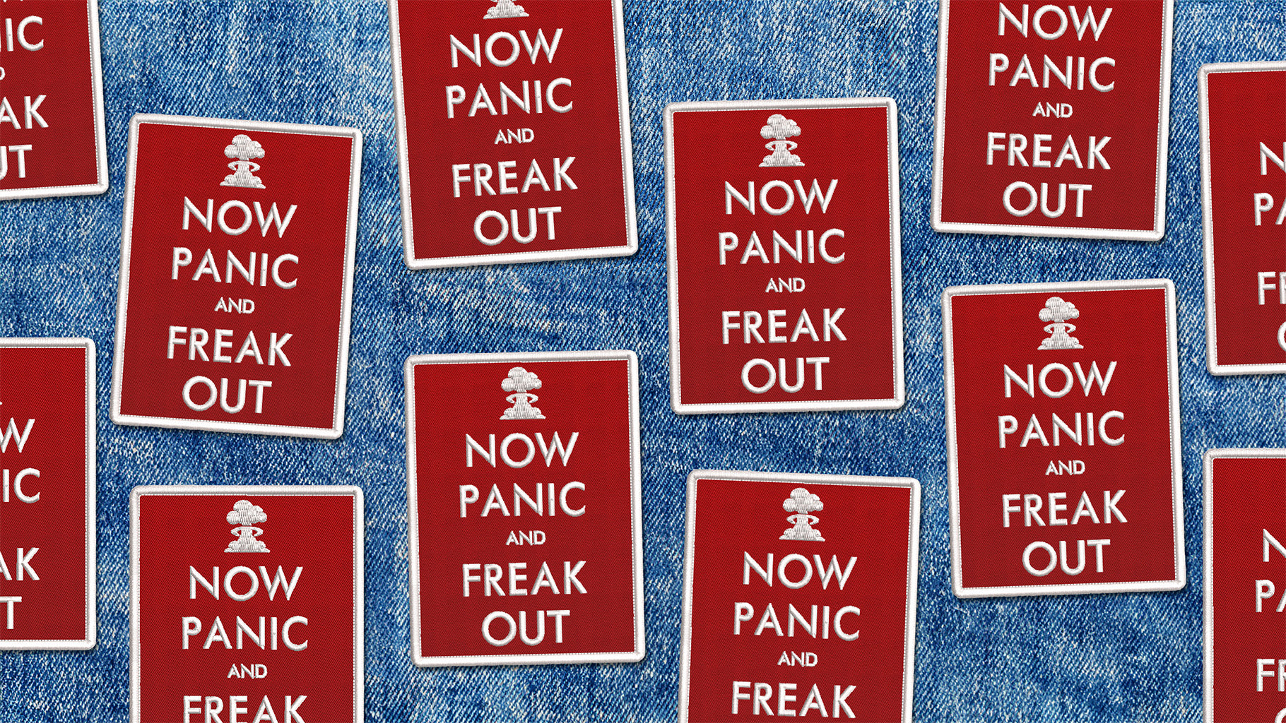 Now Panic and Freak Out (Red) Embroidered Iron-on Patches by Studio Ten Design.