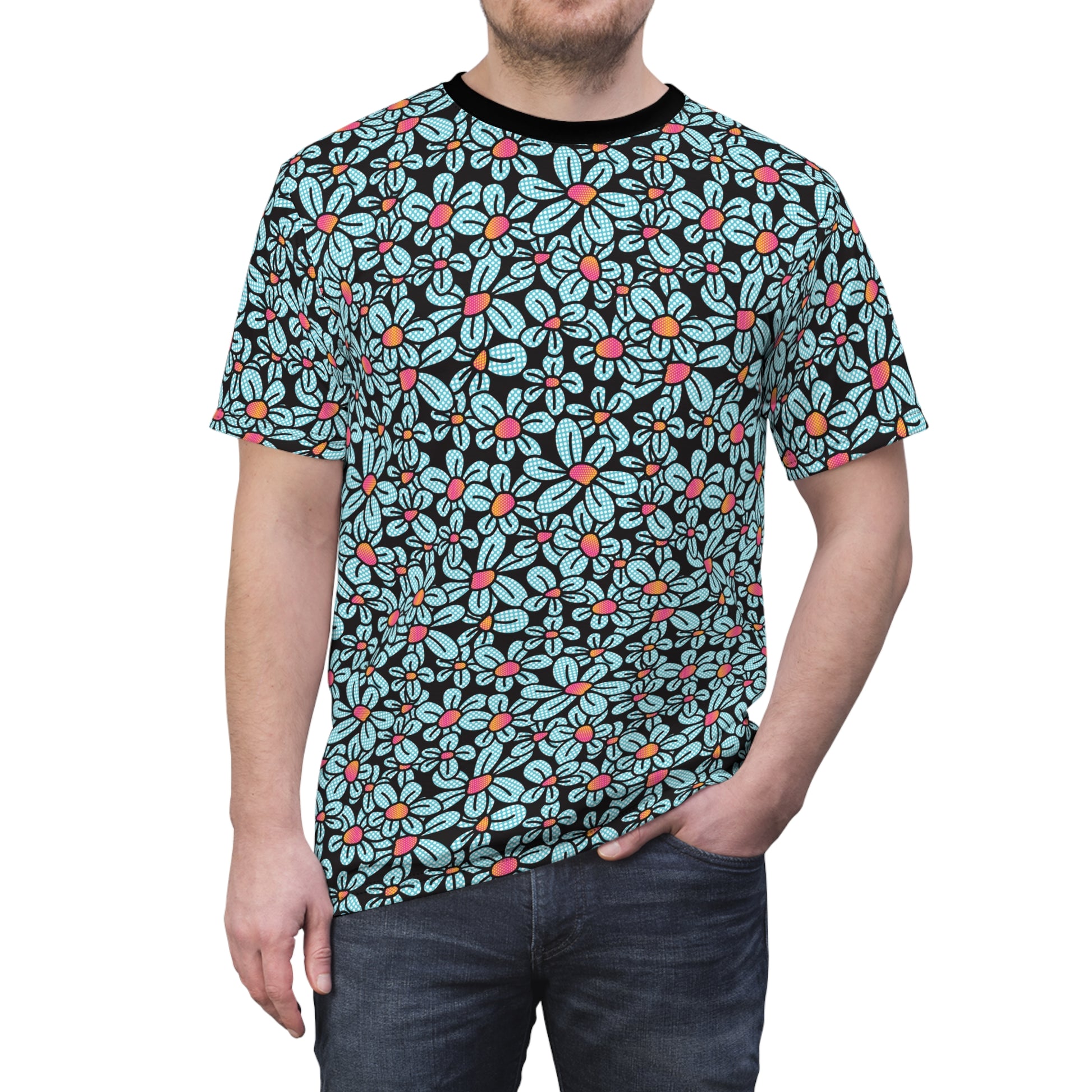 Flower Pop! Black T-Shirt by Studio Ten Design