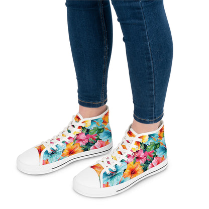 Watercolor Hibiscus (Light #2) Women's High-Top Sneakers (White) by Studio Ten Design